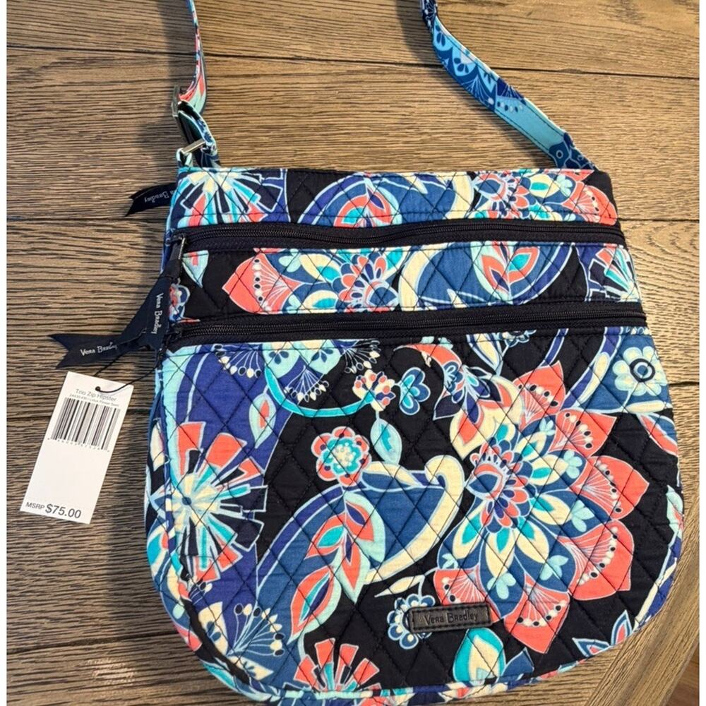 Vera Bradley Trio Zip Hipster Lotus Flower Swirl Crossbody NWT